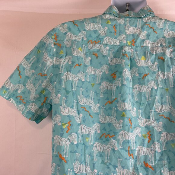 Chubbies Men's Shirt L Aqua White Orange Yellow Half Button Short Sleeve Zebra - Picture 7 of 10